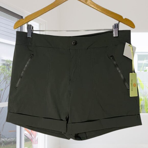 NWT Tangerine Olive Green Nylon-Spandex Cuffed Shorts Size L — 4 Pockets - Picture 1 of 17